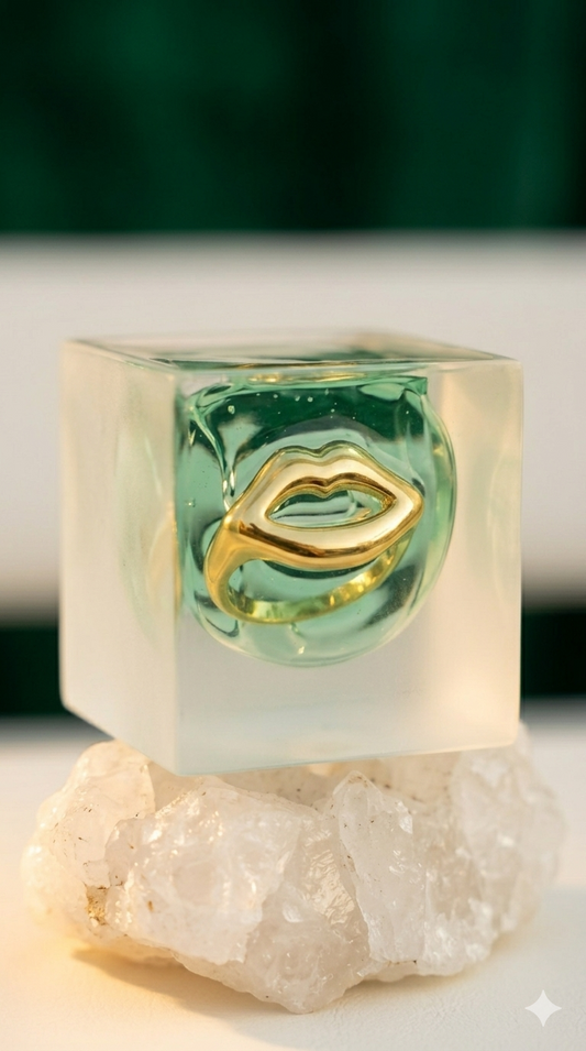 18K Gold Plated Chunky Open-Cut Lips Statement Ring