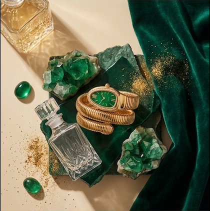 The Snake Aura Emerald & Gold Wrap Watch