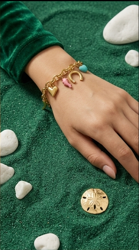 18K Gold Plated Multi-Charm Link Bracelet