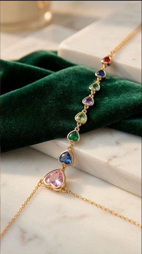 Sweetheart Pastel Multi-Stone Hand Chain in 18K Gold Plated