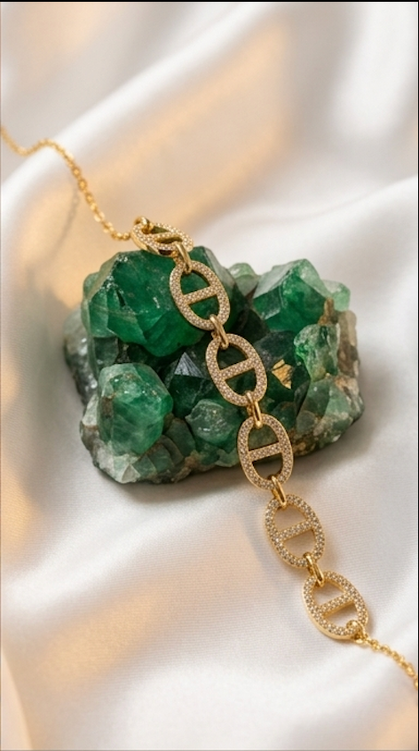 Anti Tarnish 18K Gold-PlatedMarina Pave Diamond-Cut Hand Chain