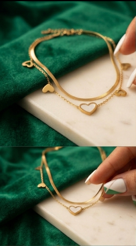 Layered Heart Charm Anklet
