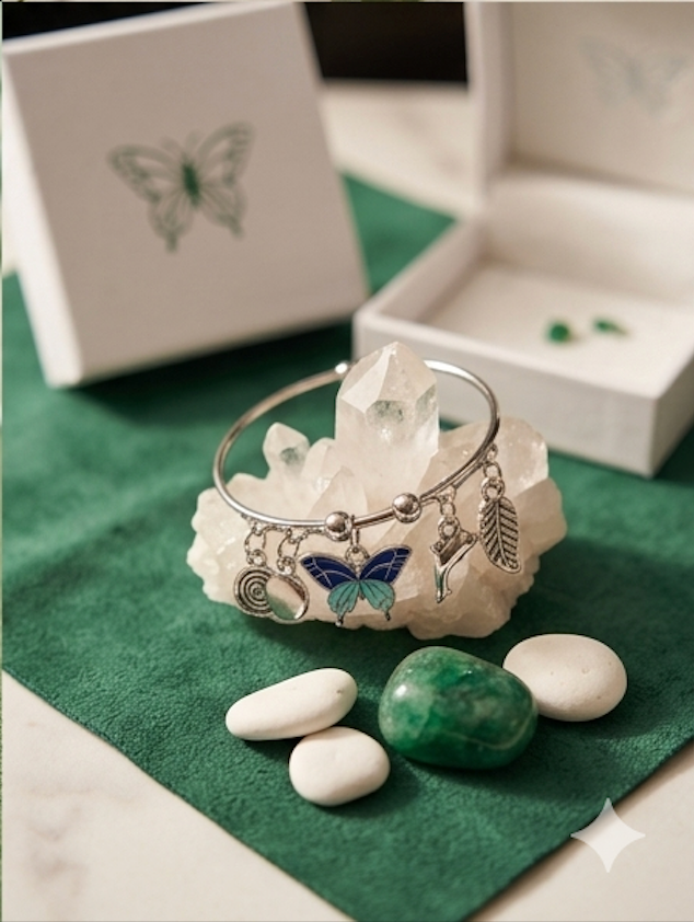 Anti-Tarnish Silver Butterfly Charm Bangle