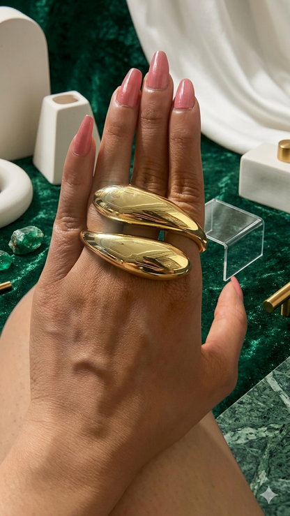 18K Gold Gold  Platted Sculptural Multi-Finger Statement Ring
