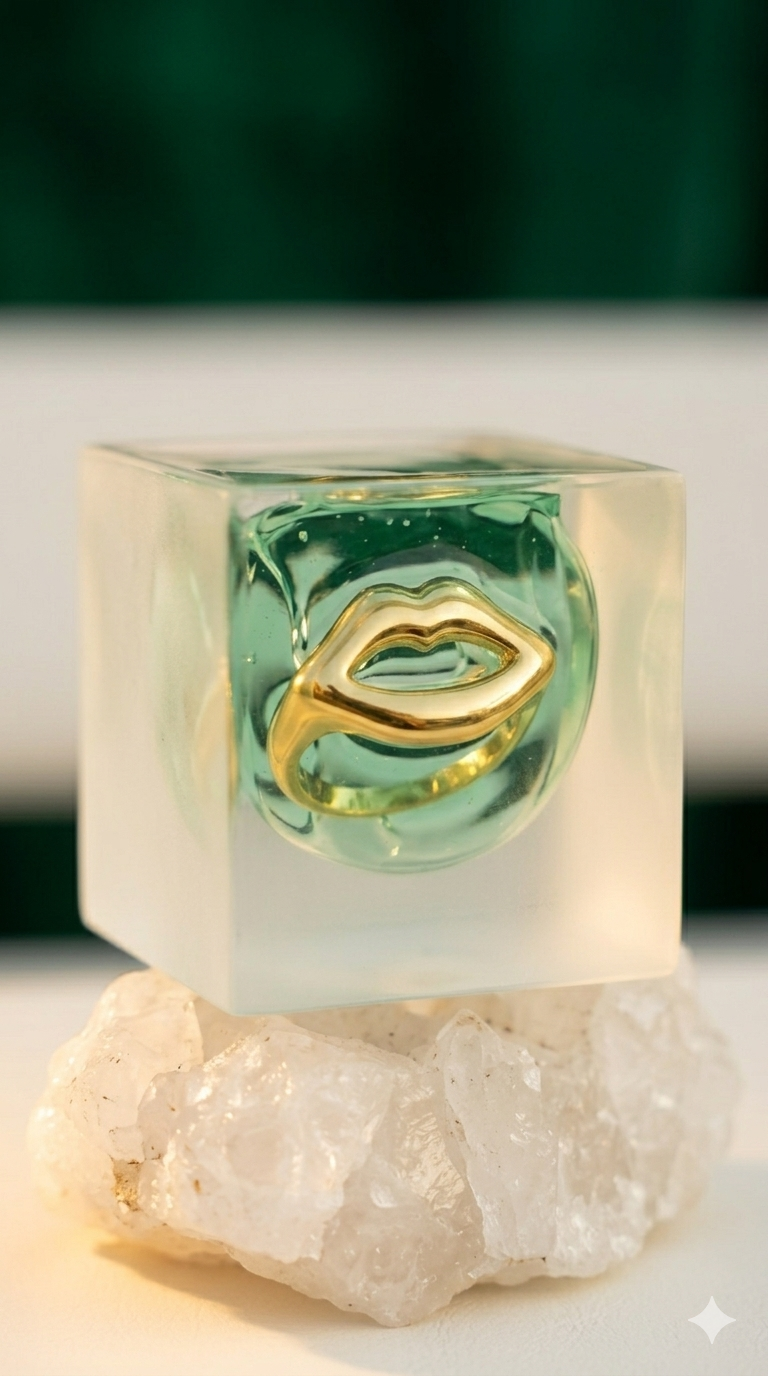 18K Gold Plated Chunky Open-Cut Lips Statement Ring