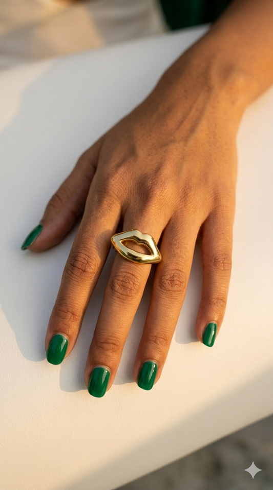 18K Gold Plated Chunky Open-Cut Lips Statement Ring