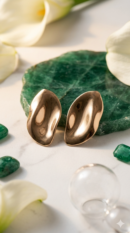 18K Gold-Plates Anti-Tarnish Molten Wave Stud Earrings