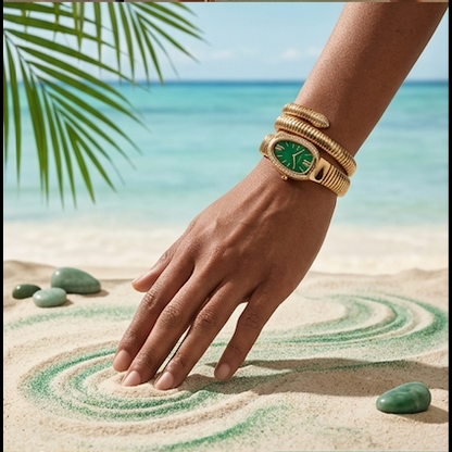 The Snake Aura Emerald & Gold Wrap Watch