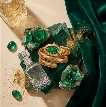 The Snake Aura Emerald & Gold Wrap Watch