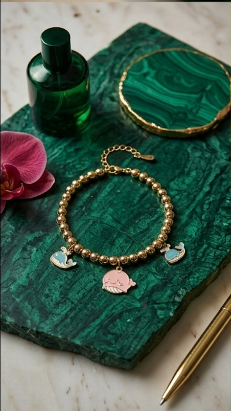 Whale & Pearl Charm Bracelet