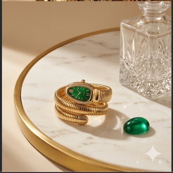 The Snake Aura Emerald & Gold Wrap Watch