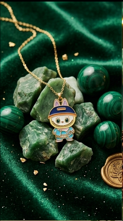 Golden Labubu Explorer Pendant Necklace