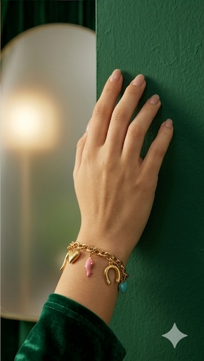 18K Gold Plated Multi-Charm Link Bracelet