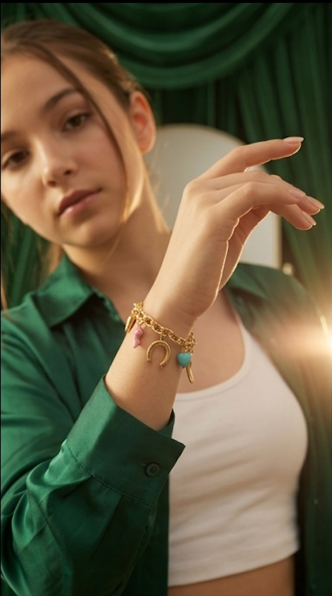 18K Gold Plated Multi-Charm Link Bracelet