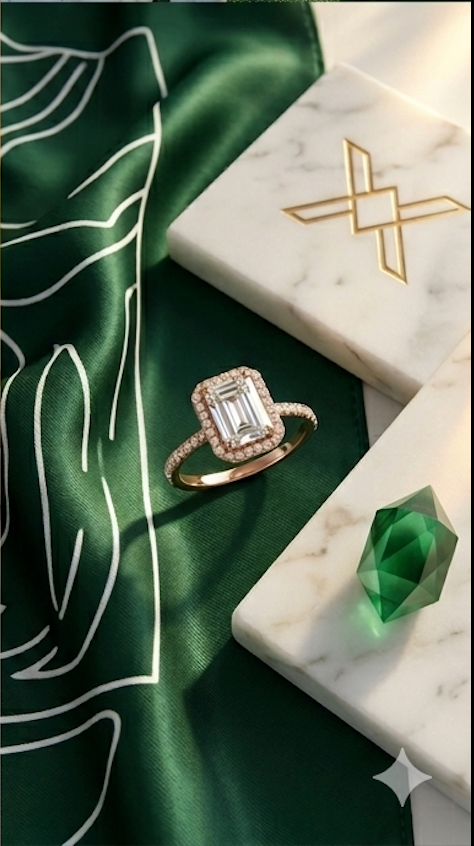 925 Sterling Silver Emerald Cut Halo Ring