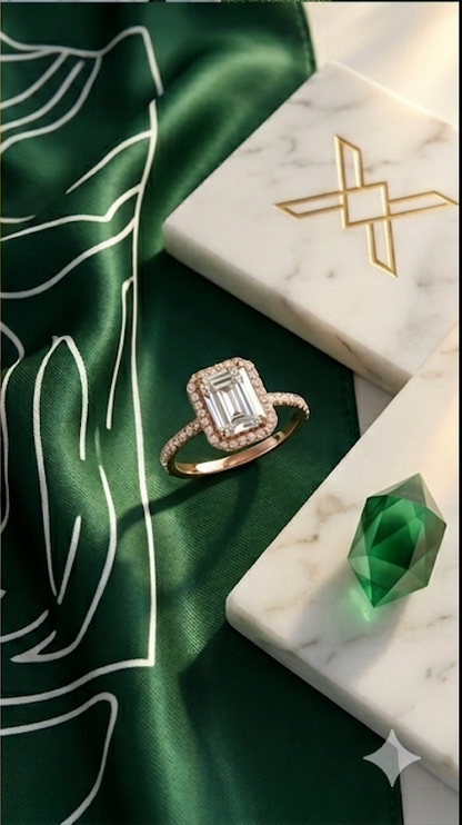 925 Sterling Silver Emerald Cut Halo Ring