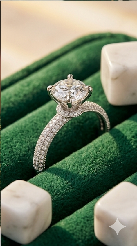 925 Sterling Silver Multi-Row Brilliant Cut Hidden Halo Solitaire Ring