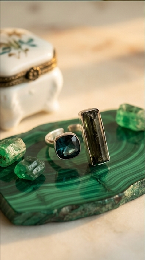 Raw Green Tourmaline Open Cuff Ring