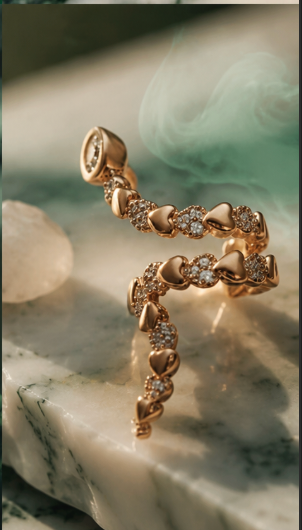 Anti-Tarnish Gold Alternating Heart Pavé Ear Cuff