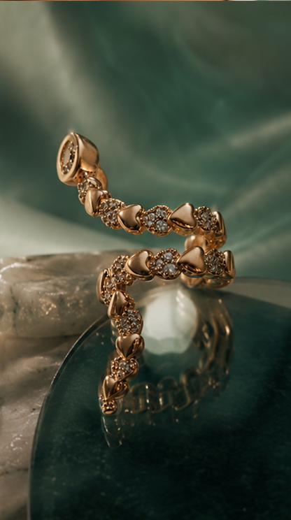 Anti-Tarnish Gold Alternating Heart Pavé Ear Cuff