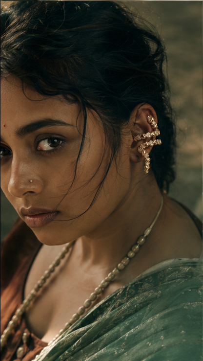 Anti-Tarnish Gold Alternating Heart Pavé Ear Cuff