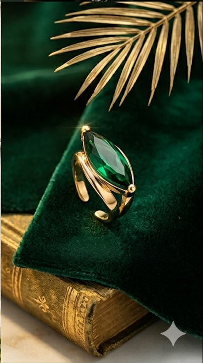 Anti-Tarnish Gold Marquise Cut Emerald Green Crystal Ear Cuff