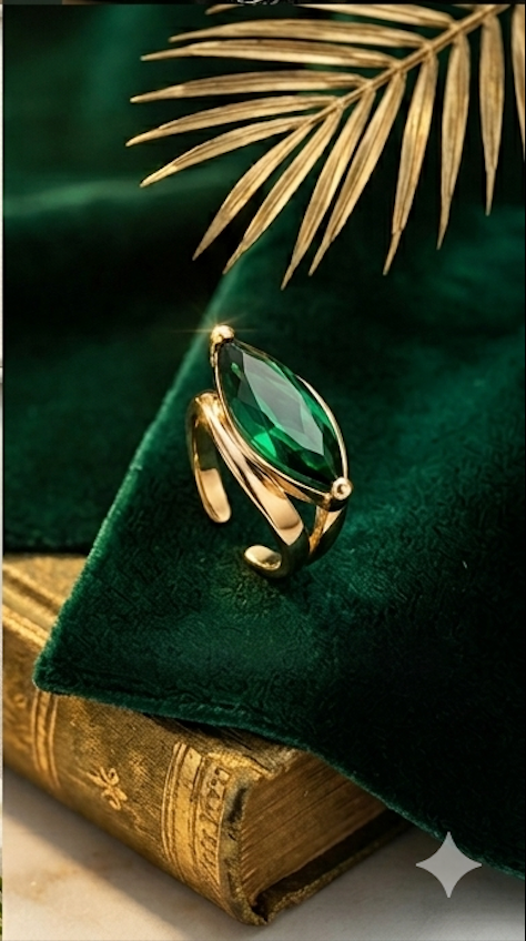 Anti-Tarnish Gold Marquise Cut Emerald Green Crystal Ear Cuff