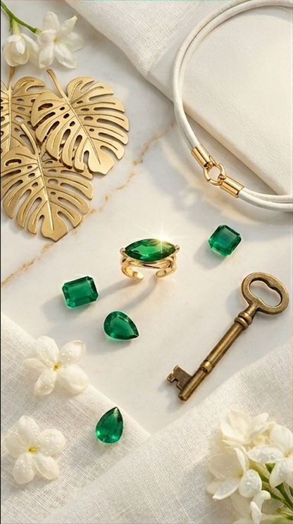 Anti-Tarnish Gold Marquise Cut Emerald Green Crystal Ear Cuff