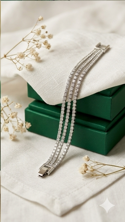 Premium Silver 3-Layer Tennis Bracelet