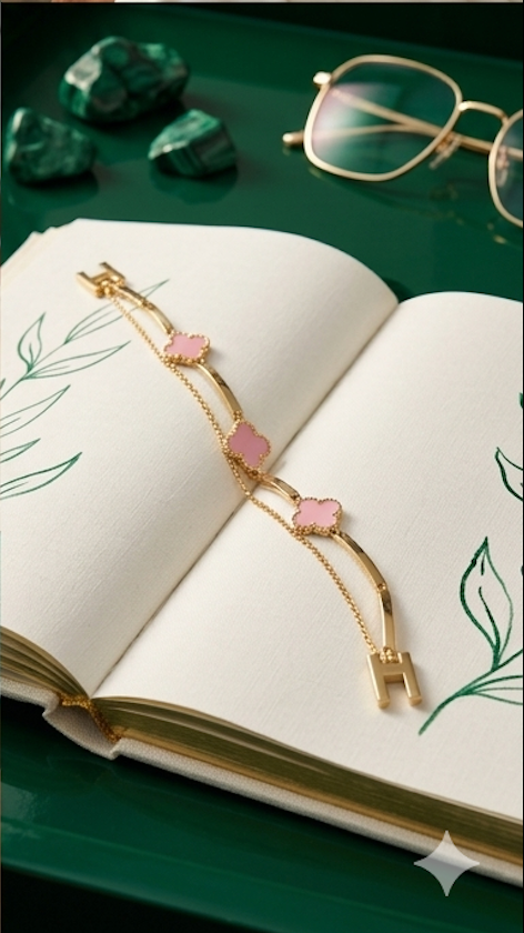 18K Gold-Plated Pink Clover Charm Layered Bracelet