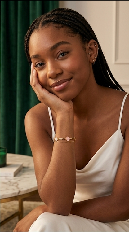 18K Gold-Plated Pink Clover Charm Layered Bracelet