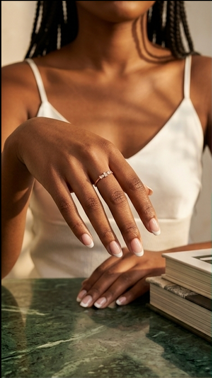 Anti-Tarnish Rose Gold Three-Stone Ring