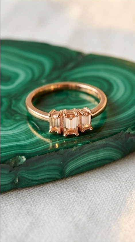 Anti-Tarnish Rose Gold Three-Stone Ring