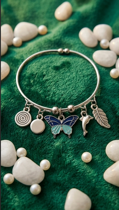 Anti-Tarnish Silver Butterfly Charm Bangle