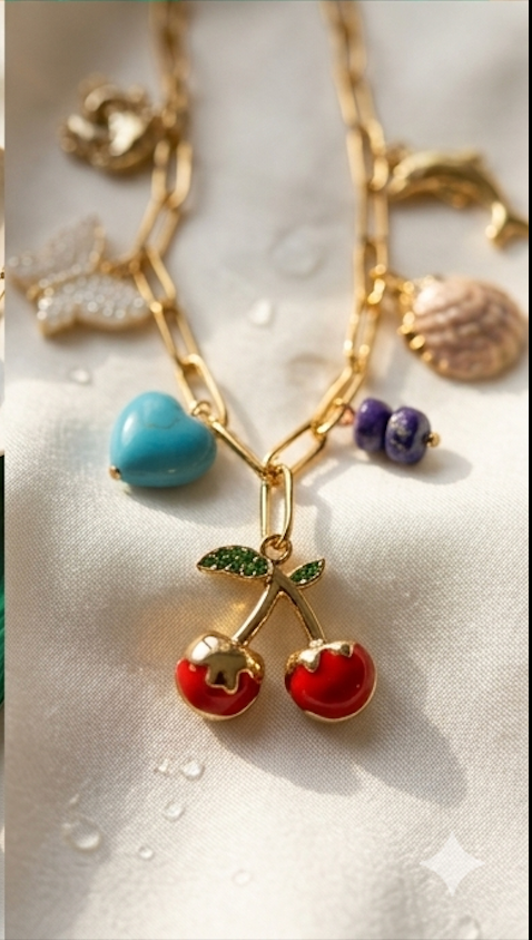 18K Gold-Plated Cherry Charm Necklace