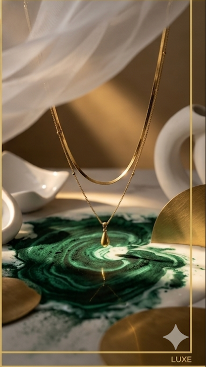 18K Gold Plated Layered Teardrop Necklace