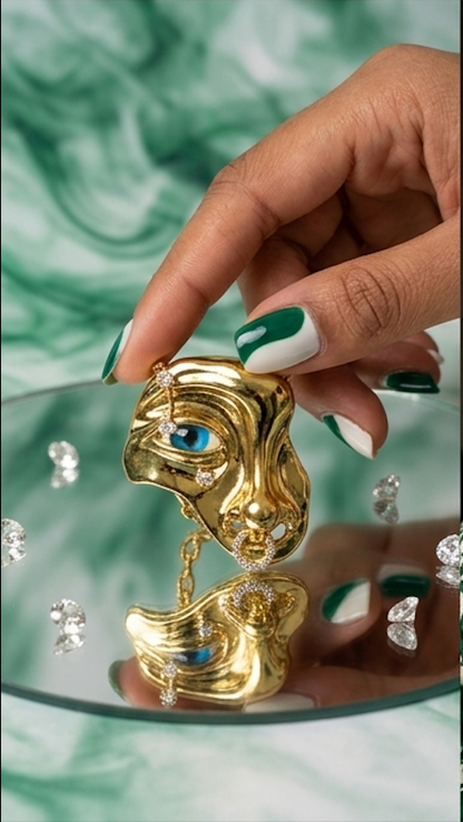 18K Gold Platted Surrealist Face Mask Pendant Necklace
