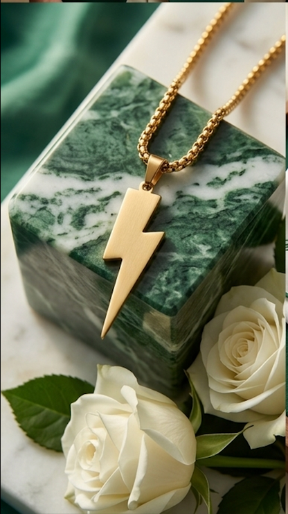 Men's Anti-Tarnish 18K Gold-Plated Lightning Bolt Pendant Chain