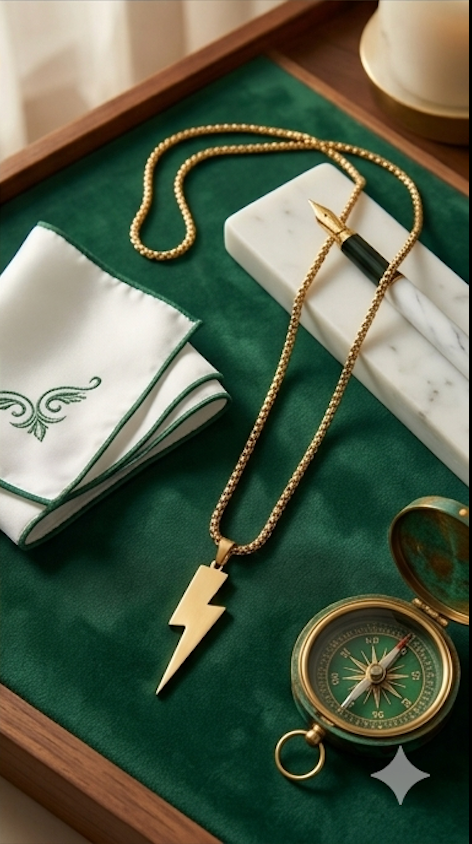 Men's Anti-Tarnish 18K Gold-Plated Lightning Bolt Pendant Chain