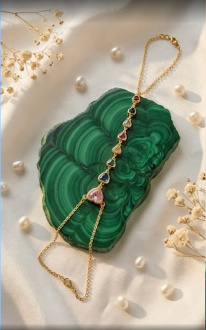 Sweetheart Pastel Multi-Stone Hand Chain in 18K Gold Plated