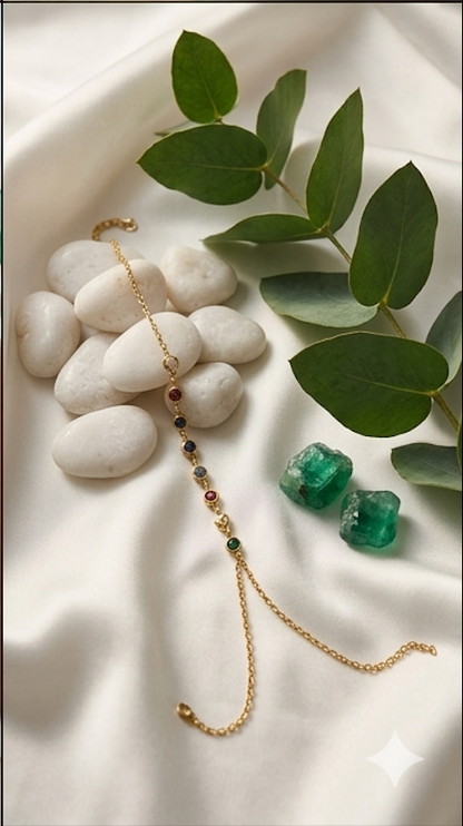 18K Gold Plated Anti Tarnish Aura Multi-Gemstone Hand Chain