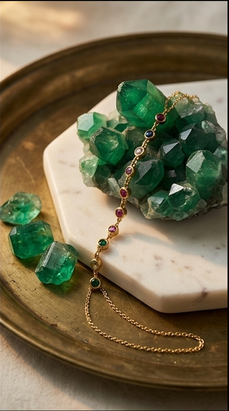 18K Gold Plated Anti Tarnish Aura Multi-Gemstone Hand Chain