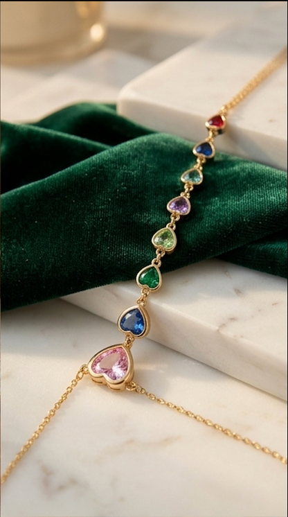 Sweetheart Pastel Multi-Stone Hand Chain in 18K Gold Plated