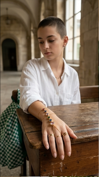 Sweetheart Pastel Multi-Stone Hand Chain in 18K Gold Plated