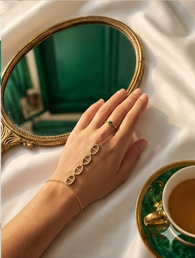 Anti Tarnish 18K Gold-PlatedMarina Pave Diamond-Cut Hand Chain