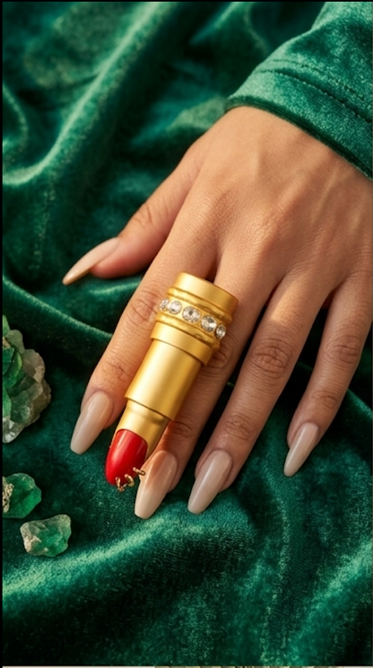 Vamp Novelty Lipstick Full Finger Armor Ring in Gold