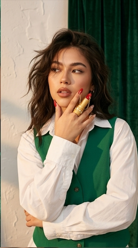 Vamp Novelty Lipstick Full Finger Armor Ring in Gold