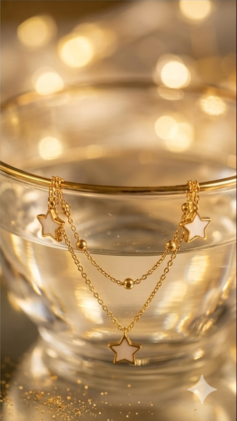 Celestial Triple-Strand Star Anklet in Gold