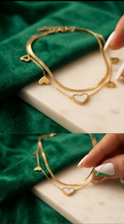 Layered Heart Charm Anklet