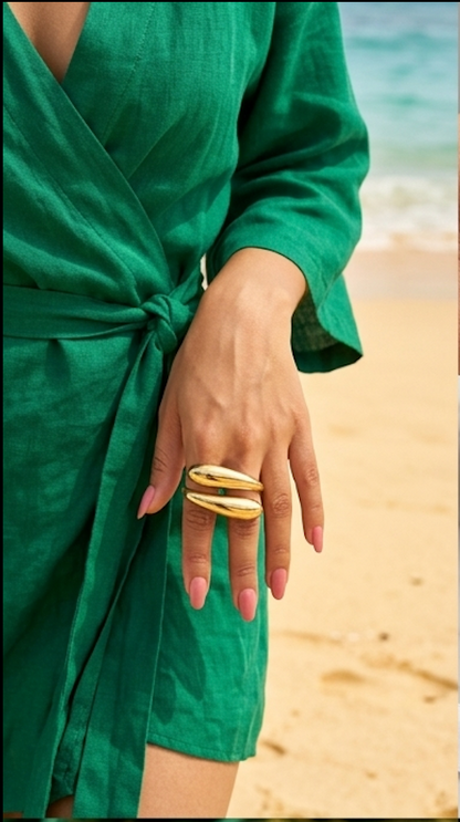 18K Gold Gold  Platted Sculptural Multi-Finger Statement Ring